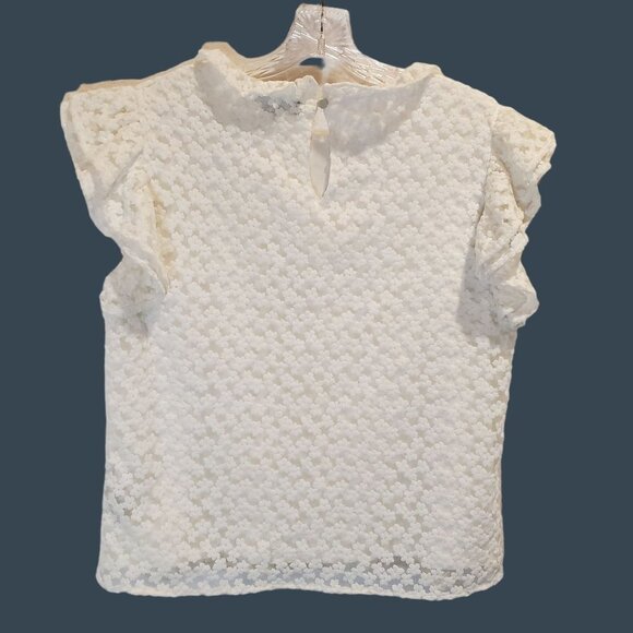 Jill Stuart Embroidered White Lace Shirt with Ruffle Sleeves Women's Large - Picture 4 of 10